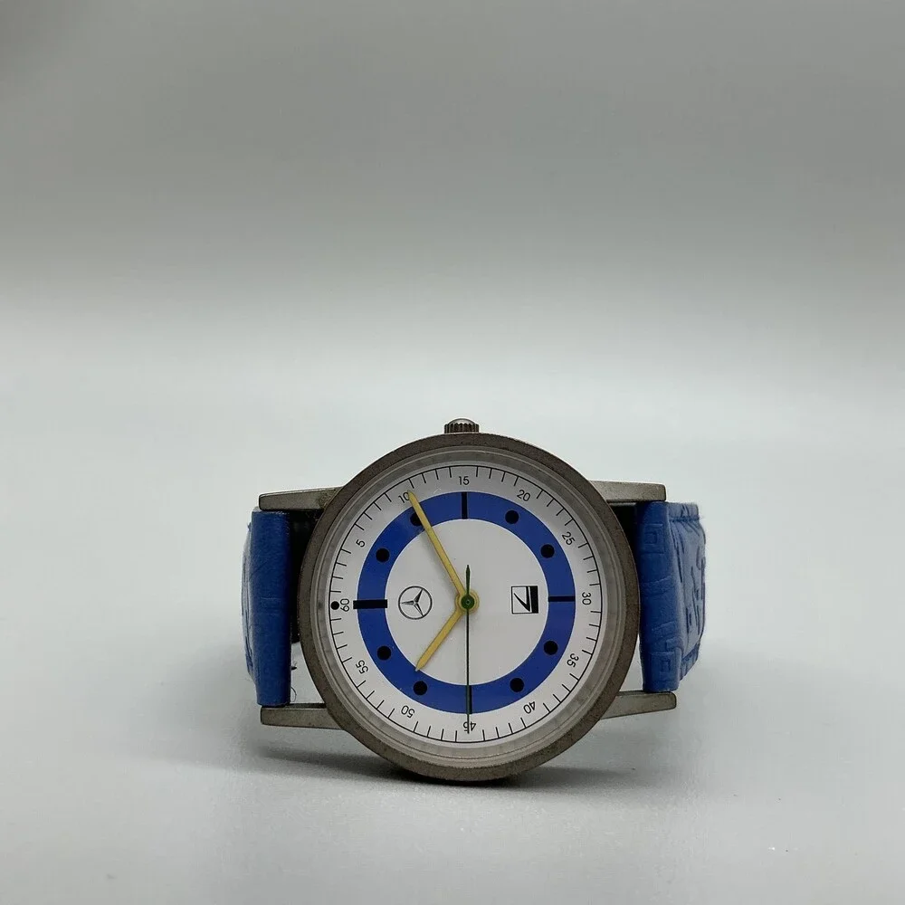 Mercedes-Benz CLK Cabrio Mens Watch 32mm White Blue Dial Blue Leather New Batt